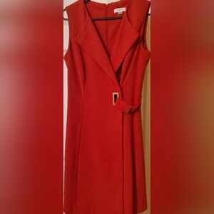 Calvin Klein Sleeveless Red shawl collar mock wrap dress size 10 NWOT